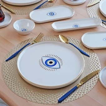 Glore Glance Yuvarlak Desenli 32 Parça 6 Kişilik Seramik Kahvaltı Takımı Altın