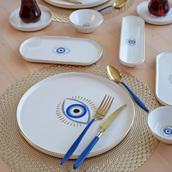 Glore Glance Yuvarlak Desenli 32 Parça 6 Kişilik Seramik Kahvaltı Takımı Altın