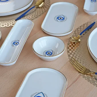 Glore Glance Yuvarlak Desenli 32 Parça 6 Kişilik Seramik Kahvaltı Takımı Altın