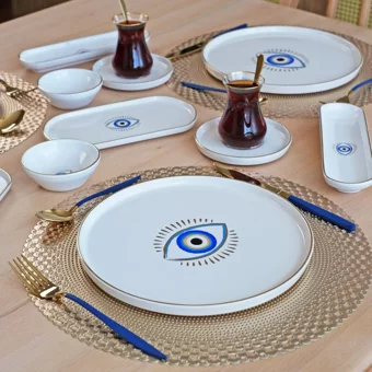 Glore Glance Yuvarlak Desenli 32 Parça 6 Kişilik Seramik Kahvaltı Takımı Altın