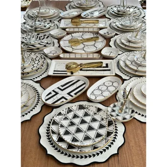 Md Mimoza Dekor Feza Desenli 88 Parça 12 Kişilik Stoneware Kahvaltı Takımı Beyaz