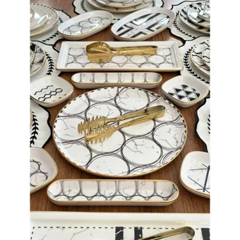 Md Mimoza Dekor Feza Desenli 88 Parça 12 Kişilik Stoneware Kahvaltı Takımı Beyaz