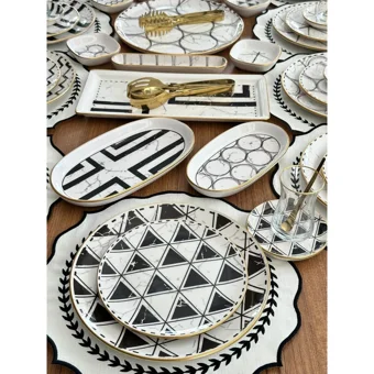 Md Mimoza Dekor Feza Desenli 88 Parça 12 Kişilik Stoneware Kahvaltı Takımı Beyaz