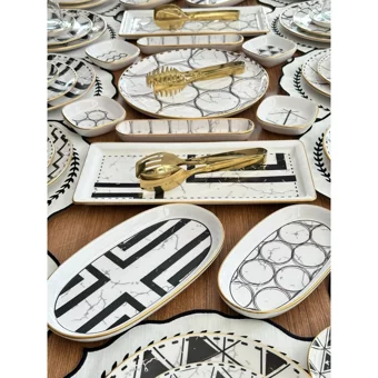 Md Mimoza Dekor Feza Desenli 88 Parça 12 Kişilik Stoneware Kahvaltı Takımı Beyaz