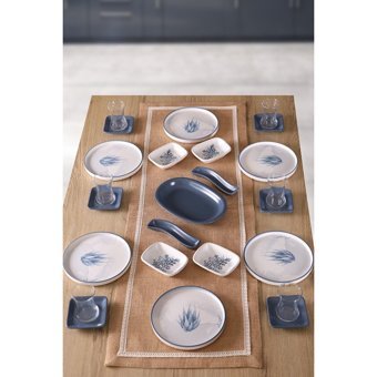 Keramika Blue Magic Yuvarlak Desenli 25 Parça 6 Kişilik Seramik Kahvaltı Takımı Beyaz-Mavi