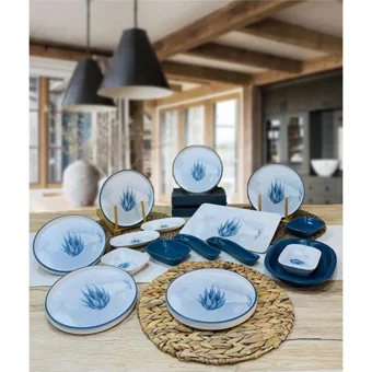 Pembiş Mutfağım Blue Magic Desenli 16 Parça 6 Kişilik Stoneware Kahvaltı Takımı Beyaz-Mavi