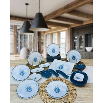Pembiş Mutfağım Blue Magic Desenli 16 Parça 6 Kişilik Stoneware Kahvaltı Takımı Beyaz-Mavi