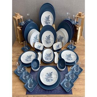 Keramika Blue Magic Desenli 60 Parça 12 Kişilik Seramik Kahvaltı Takımı Beyaz
