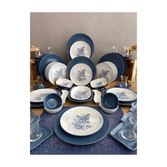 Keramika Blue Magic Desenli 60 Parça 12 Kişilik Seramik Kahvaltı Takımı Beyaz