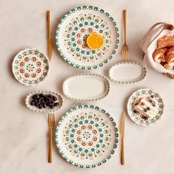 Bella Maison Roby Yuvarlak Desenli 7 Parça 2 Kişilik Porselen Kahvaltı Takımı Çok Renkli