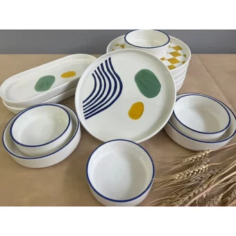 Kevin Seramik Modern Desenli 14 Parça 6 Kişilik Seramik Kahvaltı Takımı Beyaz