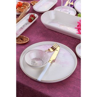 Acar Adore Yuvarlak Desenli 31 Parça 6 Kişilik Porselen Kahvaltı Takımı Pembe