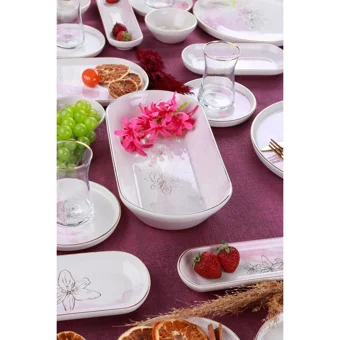 Acar Adore Yuvarlak Desenli 31 Parça 6 Kişilik Porselen Kahvaltı Takımı Pembe