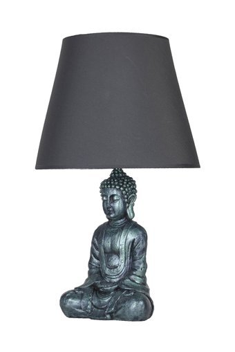 Qdec Modern Dizayn Buda Yeşil-Gri Tekli Kumaş Tek Ayak Abajur Yeşil-Gri