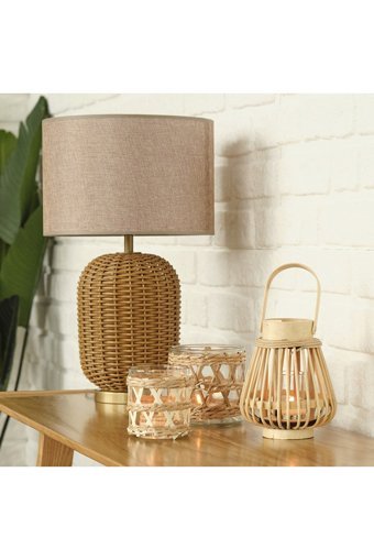 Bella Maison Wells Rattan Tekli Rattan Tek Ayak Abajur Naturel