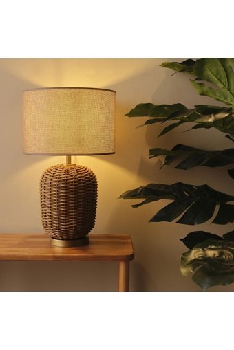 Bella Maison Wells Rattan Tekli Rattan Tek Ayak Abajur Naturel