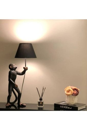 Fulltrend Şık Maymun Modern Tekli Kumaş Tek Ayak Abajur Siyah