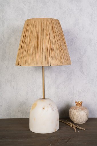 Hmydesign Copain Natural Beyaz Tekli Rafya Tek Ayak Abajur Beyaz