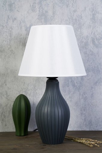 Hmydesign Sourcil Gri Beyaz Tekli Seramik Tek Ayak Abajur Gri - Beyaz