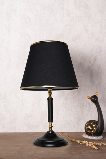 Hmydesign Frites Siyah Gold Tekli Metal Tek Ayak Abajur Siyah - Gold
