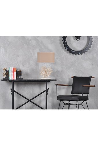 Qdec Modern Dizayn Mercan Beyaz Bej Tekli Metal - Kumaş - Reçine Tek Ayak Abajur Bej