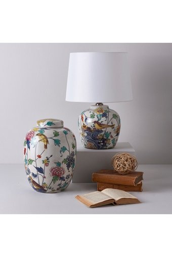 Linens Fauna Çok Renkli Tekli Porselen Tek Ayak Abajur Çok Renkli