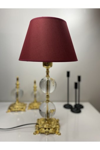 Asellus Safderun Kristal Cam 2 Toplu Tekli Cam Tek Ayak Abajur Kırmızı