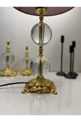 Asellus Safderun Kristal Cam 2 Toplu Tekli Cam Tek Ayak Abajur Kırmızı