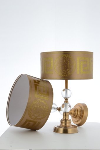 Abajuraksesuar Luxury Bronz 2'Li Kumaş Tek Ayak Abajur Gold