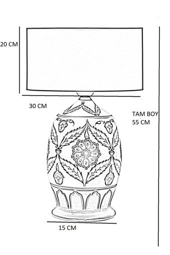 Vinner Handmade Ceramic Botanical Siyah Bordürlü Mataro Vizon Tekli Metal Tek Ayak Abajur Vizon