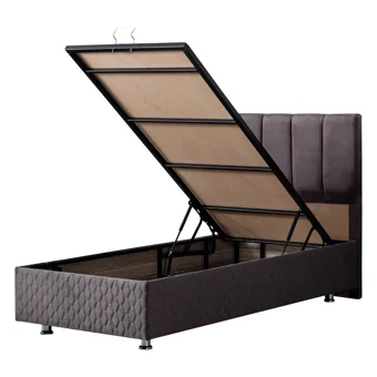 Setay Tetra 90x190 cm Başlıklı Yataklı Sandıklı Tek Kişilik Baza Seti Antrasit Gri