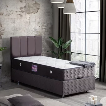 Setay Tetra 90x190 cm Başlıklı Yataklı Sandıklı Tek Kişilik Baza Seti Antrasit Gri
