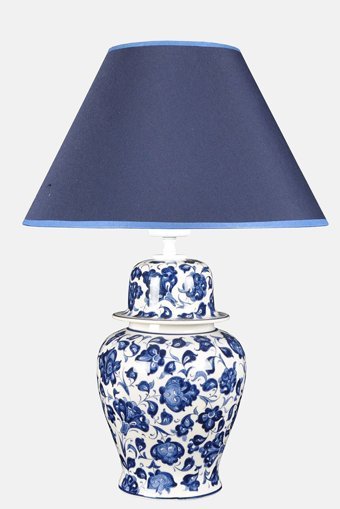 Qdec Bleu Blanc Şah Lotus K.Mavi Tekli Kumaş Tek Ayak Abajur K.Mavi