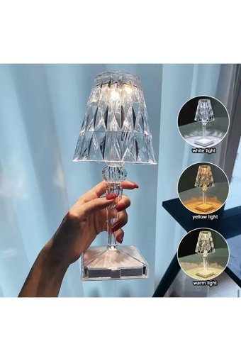 Fico Home Modern Luxury Kristal Tekli Kristal Tek Ayak Abajur Şeffaf