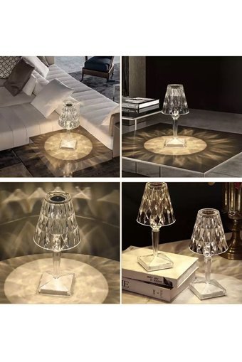 Fico Home Modern Luxury Kristal Tekli Kristal Tek Ayak Abajur Şeffaf