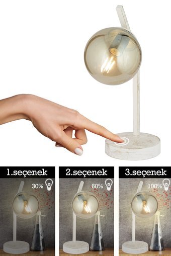Apliqa Feris Modern Tekli Cam Tek Ayak Abajur Beyaz