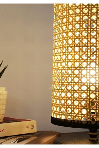 Homing Exclusive Perru Rattan Örme 2'Li Metal Tek Ayak Abajur Bej