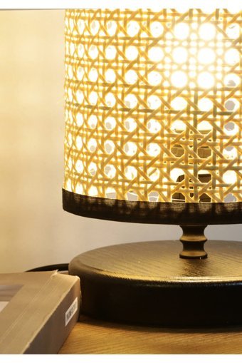 Homing Exclusive Perru Rattan Örme 2'Li Metal Tek Ayak Abajur Bej