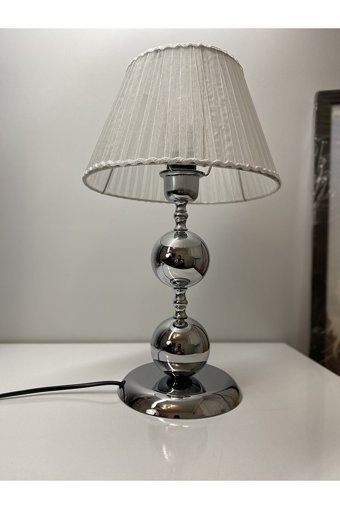 Asellus Munis Exclusive Gümüş Krom Tekli Metal Tek Ayak Abajur Bej
