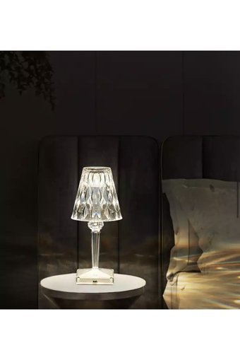 Fico Home Luxury Crystal Tekli Kristal Tek Ayak Abajur Şeffaf