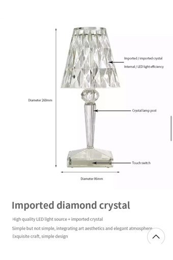 Fico Home Luxury Crystal Tekli Kristal Tek Ayak Abajur Şeffaf