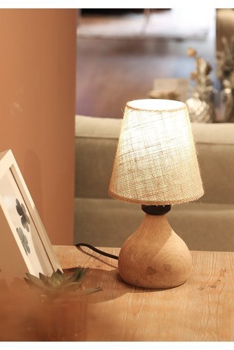 Homing Vowen Natural Ahşap Jüt Ayd-3563 Tekli Ahşap Tek Ayak Abajur Bej