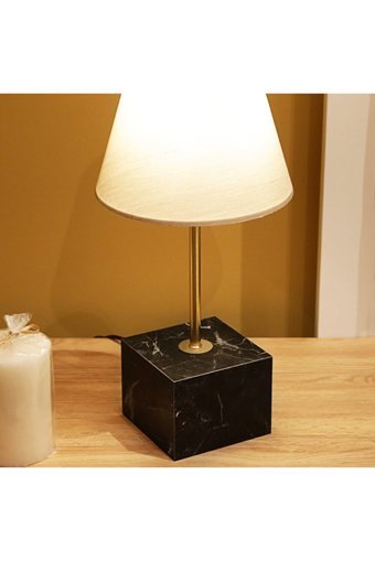 Homing Mermer Desenli Ayd-3027 Tekli Kumaş Tek Ayak Abajur Krem
