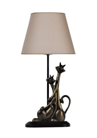 Qdec Modern Dizayn Kedi Gold Bej Tekli Kumaş Tek Ayak Abajur Gold-Bej