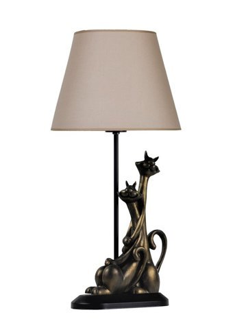 Qdec Modern Dizayn Kedi Gold Bej Tekli Kumaş Tek Ayak Abajur Gold-Bej
