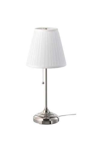 Ikea Arstıd Nikel Kaplama-Beyaz Tekli Kumaş Tek Ayak Abajur Beyaz