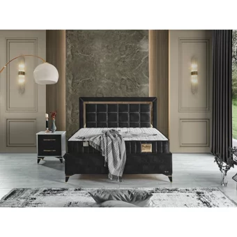 Arleno Bedding Hilda 160 x 200 cm Ayrılabilen Yataklı Başlıklı Çift Kişilik Sandıklı Baza Seti Siyah