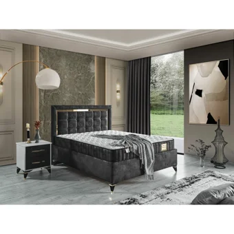 Arleno Bedding Hilda 160 x 200 cm Ayrılabilen Yataklı Başlıklı Çift Kişilik Sandıklı Baza Seti Siyah