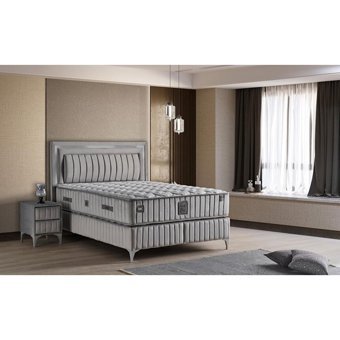 Mobilya Dükkanım Flora 150 x 200 cm Ayrılabilen Yataklı Başlıklı Çift Kişilik Sandıklı Baza Seti Gri