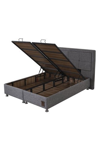 Weltew Home Atlantis 150 x 200 cm Ayrılabilen Başlıklı Çift Kişilik Sandıklı Baza Seti Gri
